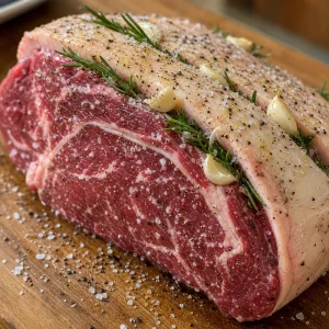Manzo condito con olio d oliva, sale, pepe, aglio e rosmarino.