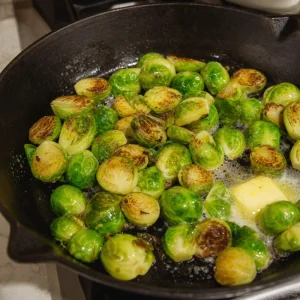 Cavoletti di Bruxelles verdi saltati in padella con burro.
