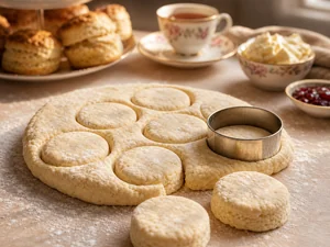 Scones rotondi tagliati da un impasto spesso