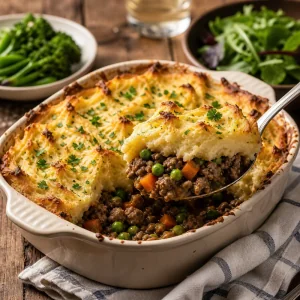 Baked shepherd's pie with a golden cheddar mash crust