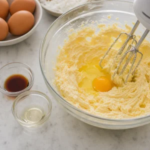 Oeufs et extraits ajoutés au mélange au beurre