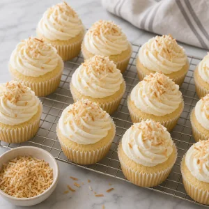 Petits gâteaux coco avec crème et copeaux toastés