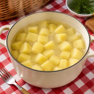 Kostki ziemniakow gotujace sie w garnku do miekkosci