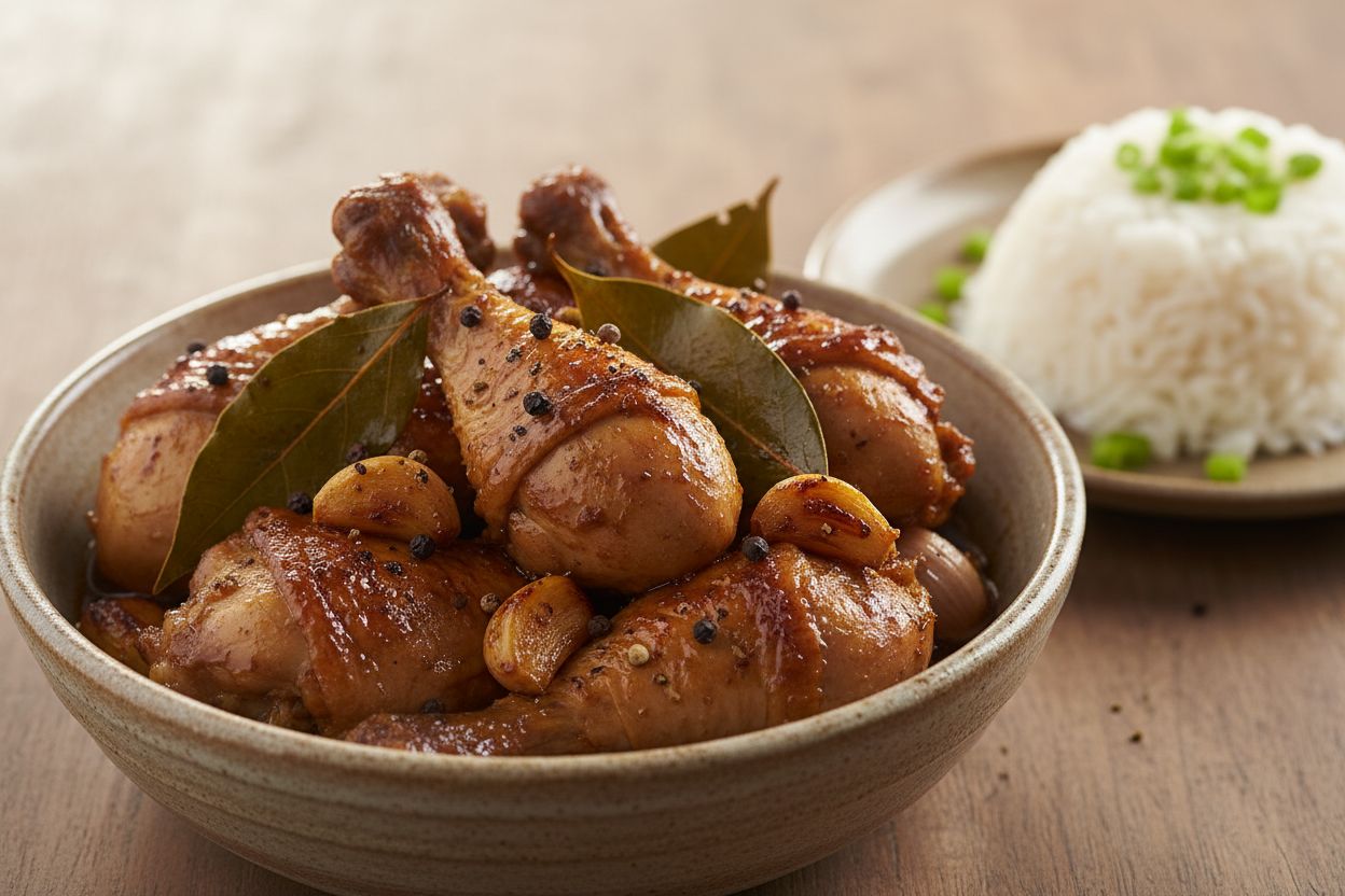 Classic Filipino Chicken Adobo with Garlic and Bay Leaves