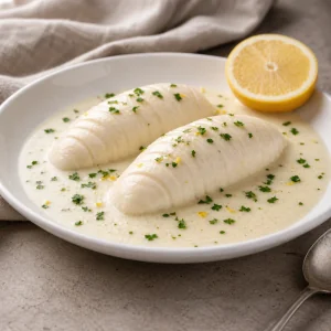 Fish quenelles served with veloute and parsley