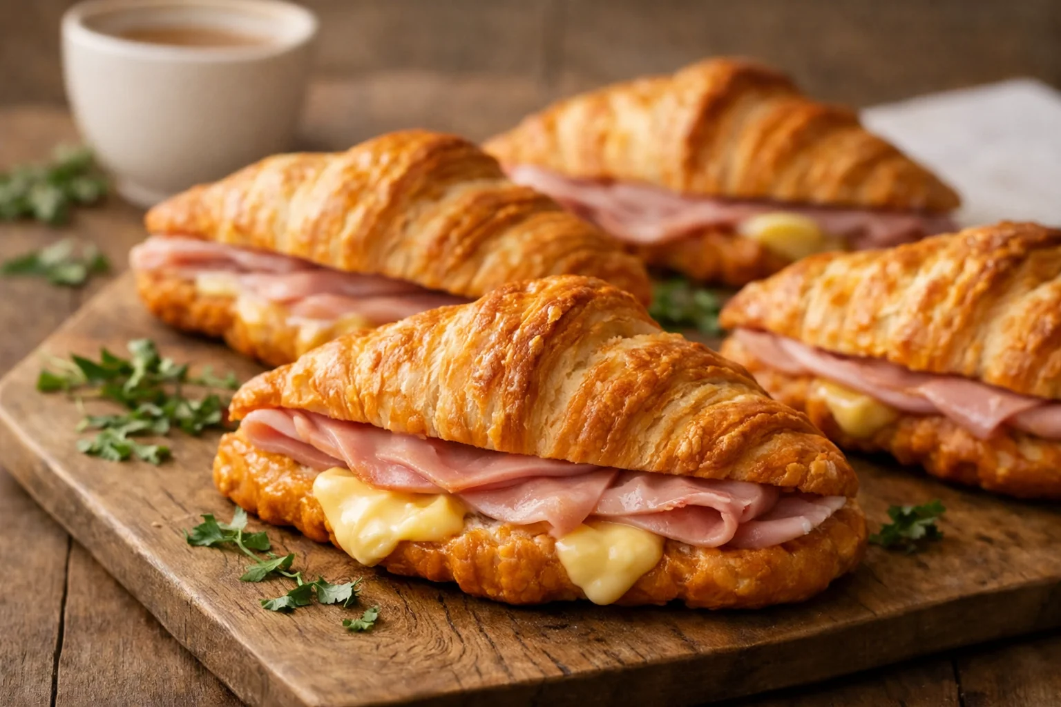 Croissants Franceses recheados com Presunto e Queijo, receita fácil