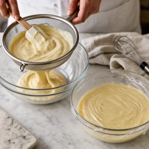 Vanilla pastry cream strained and covered to chill