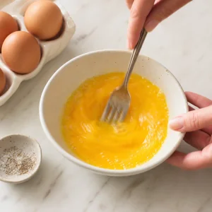 Eggs whisked with salt and white pepper until fully combined
