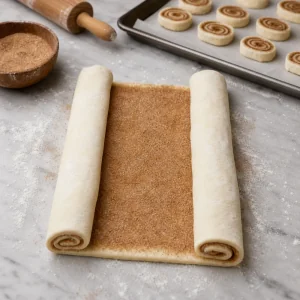 A second puff pastry sheet is prepared and rolled for another batch of palmiers
