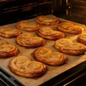 Palmiers bake until puffed golden and caramelized around the edges