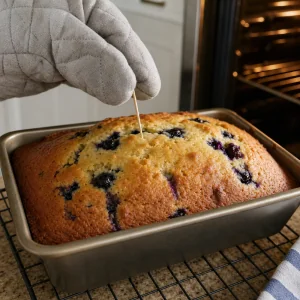 Plumcake mirtilli e limone cotto controllato con uno stecchino