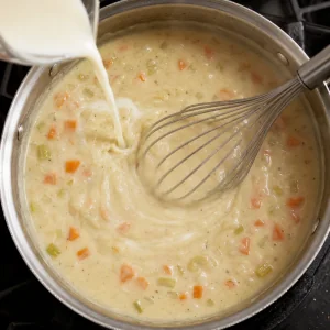 Chicken broth and milk whisked into a smooth gravy