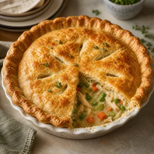 Classic homemade chicken pot pie with flaky crust