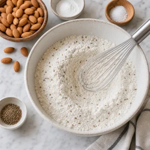 Flour mixture whisked with baking powder anise seeds and salt