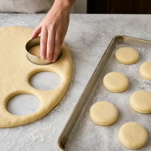 Dischi di impasto per sufganiyot tagliati sulla farina