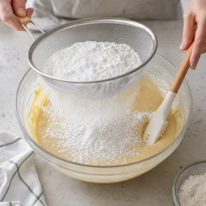 Farinha, açúcar, sal e manteiga fria misturados para a crosta da torta de limão com merengue