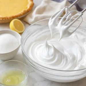 Merengue brilhante batido até formar picos firmes