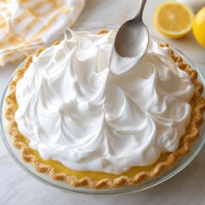 Merengue espalhado sobre o recheio de limão e moldado em picos