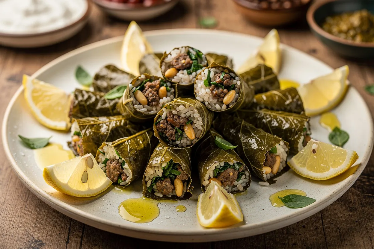 Hojas de parra rellenas clásicas mediterráneas (Dolma)