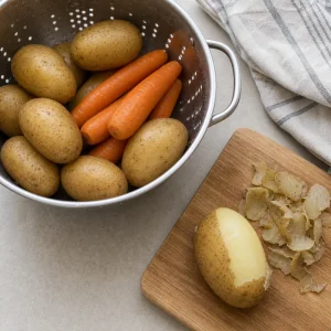 Cooled boiled vegetables ready to peel