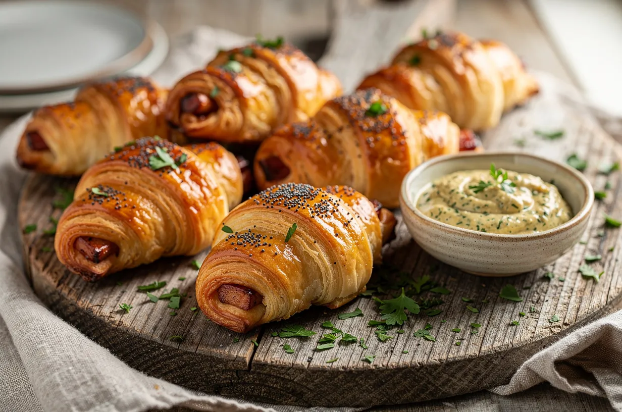 Classic Pigs in a Blanket with Herbed Mustard Dip and Cheese