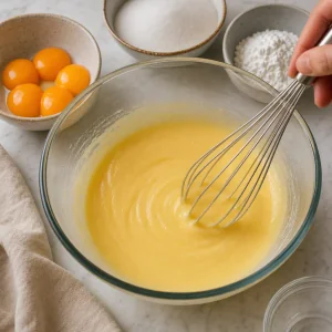 Egg yolks whisked with sugar and cornstarch