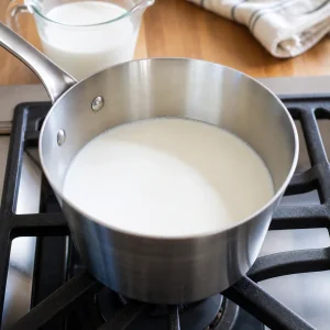 Milk warmed for custard without boiling