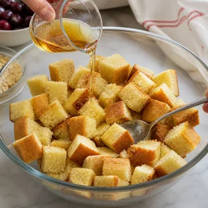 Sponge cake cubes soaked with sherry