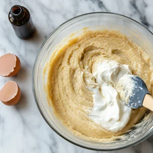 Sour cream folded into coffee cake batter