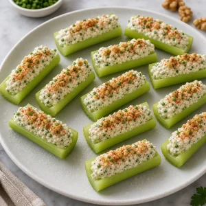 Chilled stuffed celery ready to serve