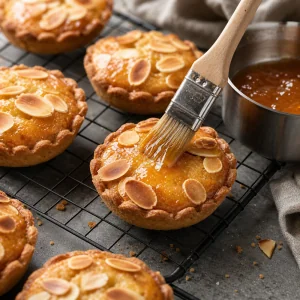 Tartelette alle mandorle calde spennellate con glassa lucida di albicocca