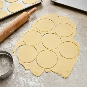 Pasta sucrée stesa e tagliata in dischi per foderare gli stampini
