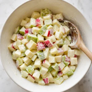 Diced apples coated in creamy lemon dressing