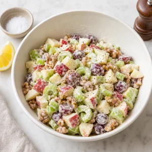 Waldorf salad with lemon, salt, and pepper for seasoning
