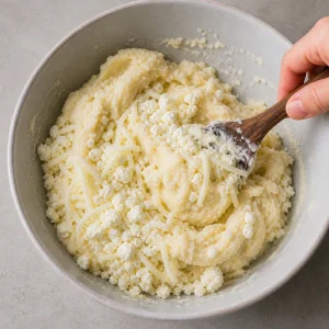 Cheese being folded into arepa dough
