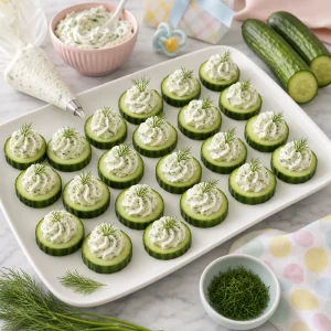 Кружочки огурца с укропным сливочным сыром для закуски