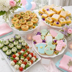 Готовый стол для baby shower с микрозеленью и съедобными цветами