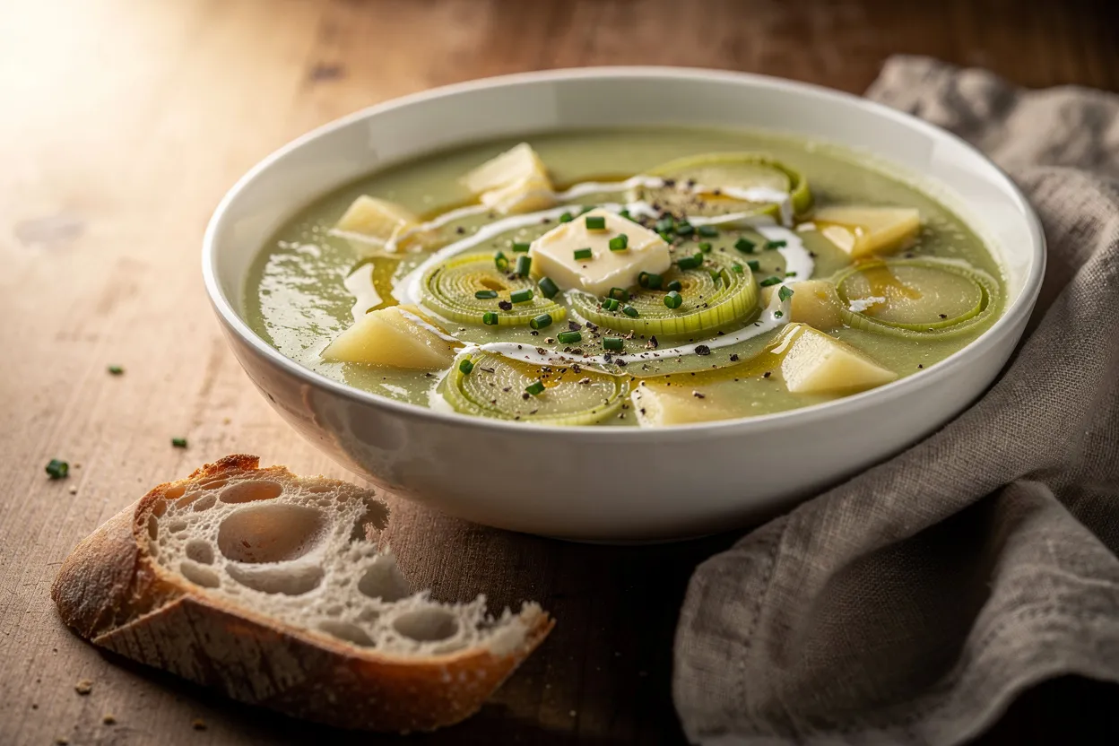 Wärmende Lauch-Kartoffelsuppe mit Schnittlauch-Sahne