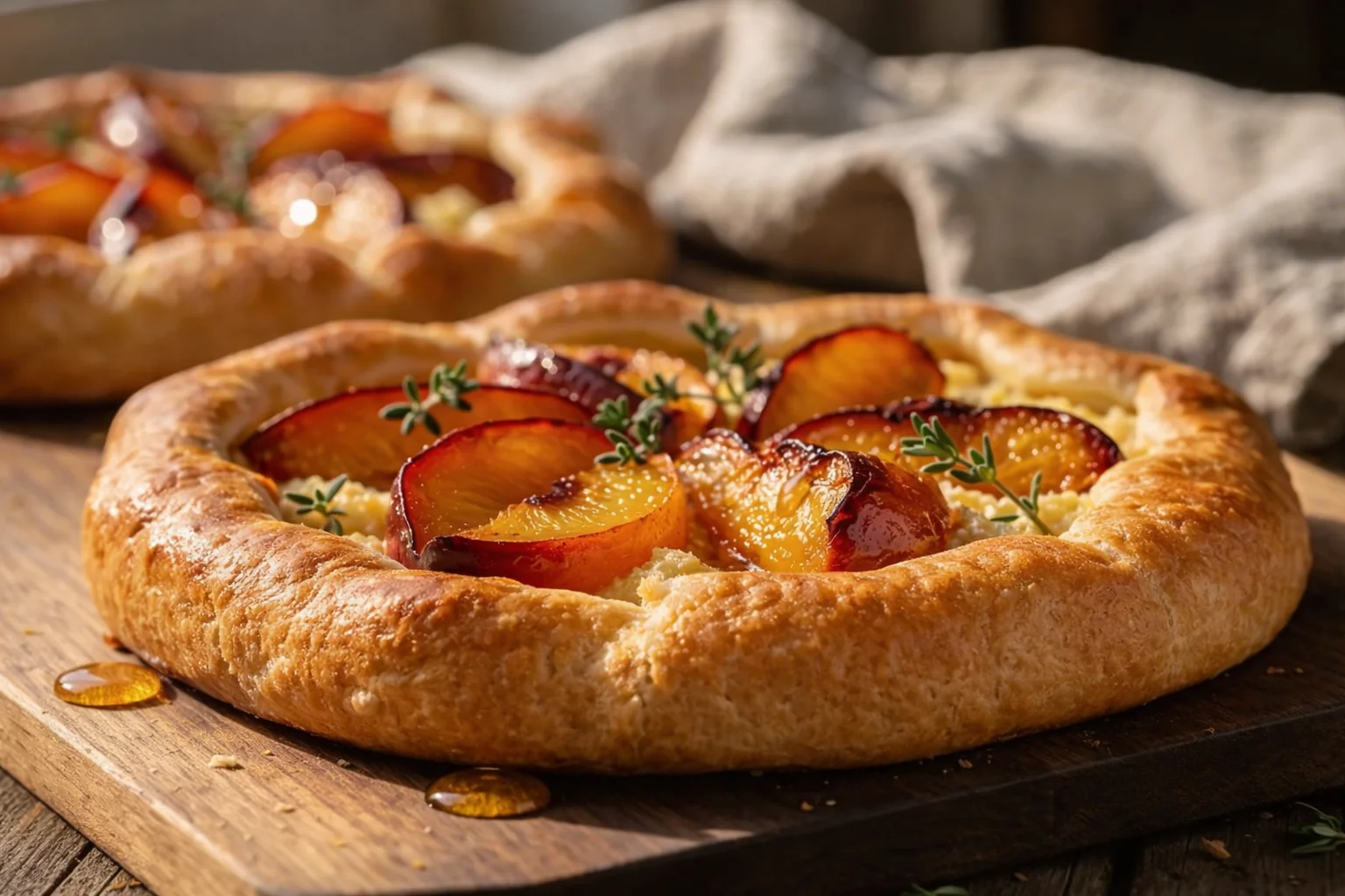 Rustykalne galettes z twarogiem i miodowymi brzoskwiniami
