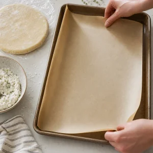 Papier do pieczenia ułożony na blasze na galettes