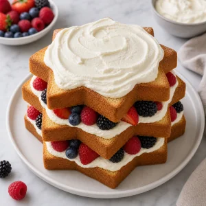 Assembled pandoro crowned with top layer and mascarpone cream