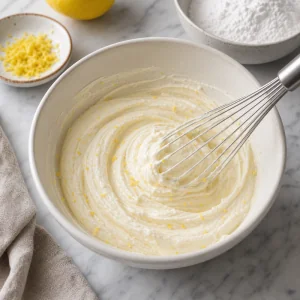 Mascarpone cream whisked with powdered sugar vanilla and lemon zest