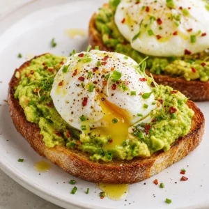 Tartine avocat finie avec huile, poivre et herbes