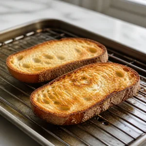 Tranches de pain au levain dorees sur une grille