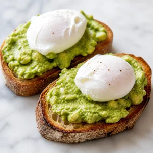 Oeufs poches poses sur tartines avocat au levain