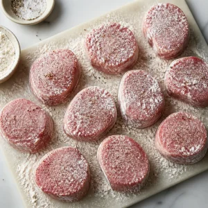 Seasoned pork medallions dusted with flour