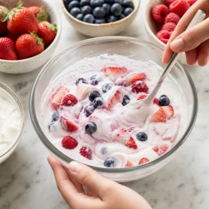 Berries folded into coconut yogurt