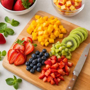 Fresh seasonal fruit washed and diced for custard topping