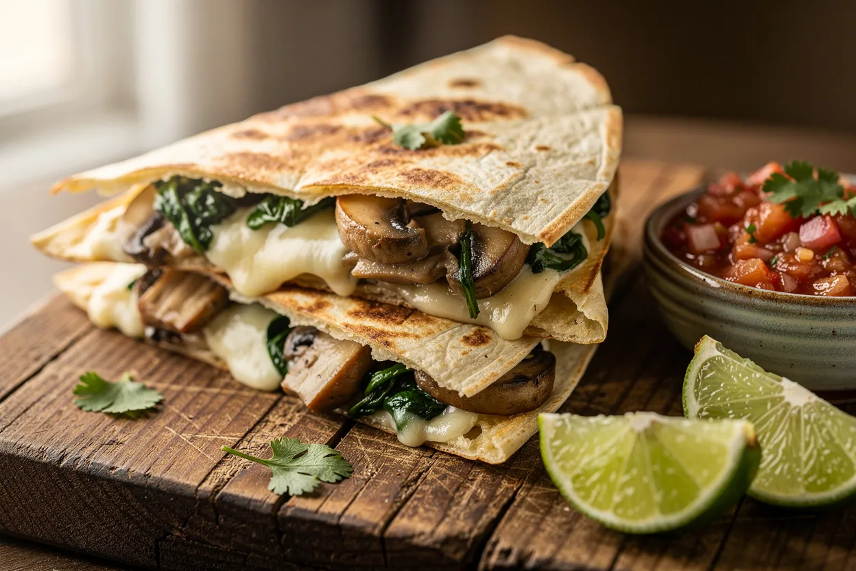Creamy Mushroom & Spinach Quesadillas with Garlic and Herbs