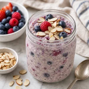 Overnight oats aux baies garnis d’amandes effilées